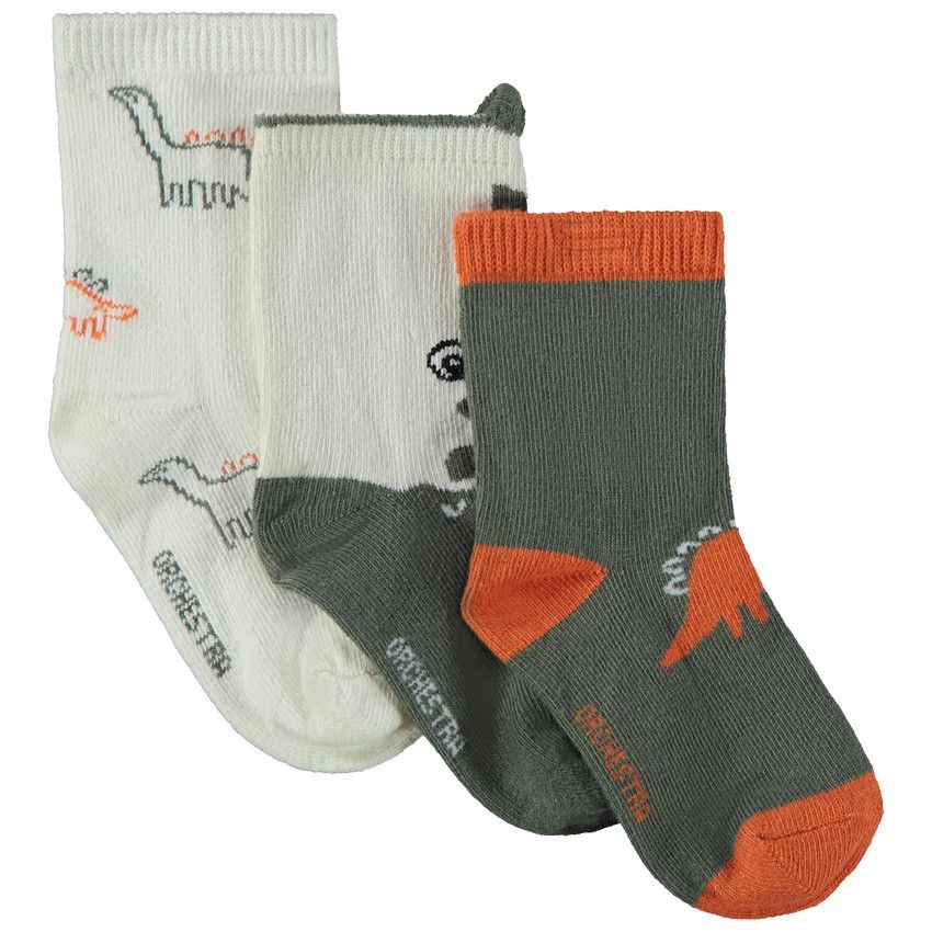 Lot de 3 paires de chaussettes dinosaures pour bébé garçon - Ecru