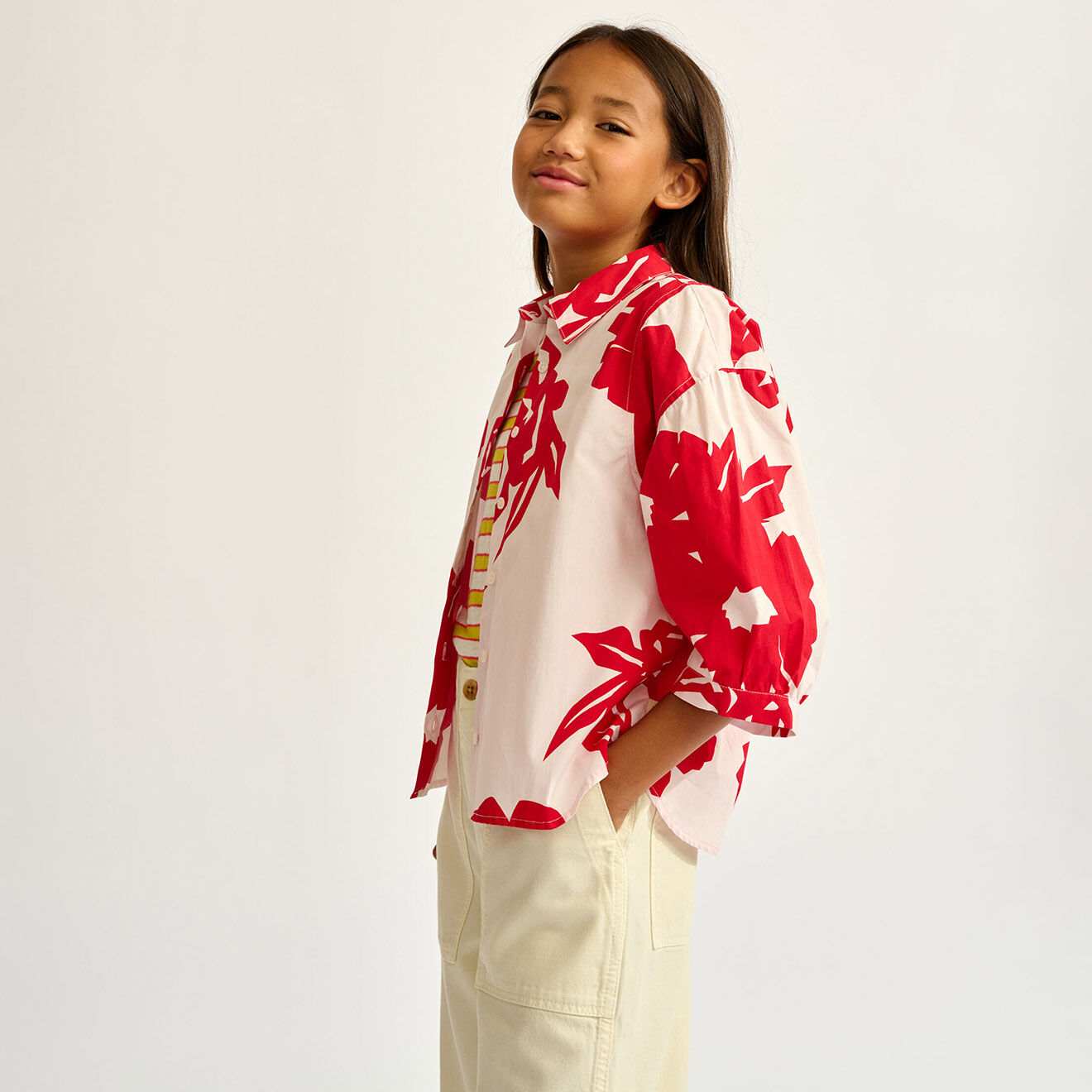 Bellerose Chemise Ave à fleurs rouge