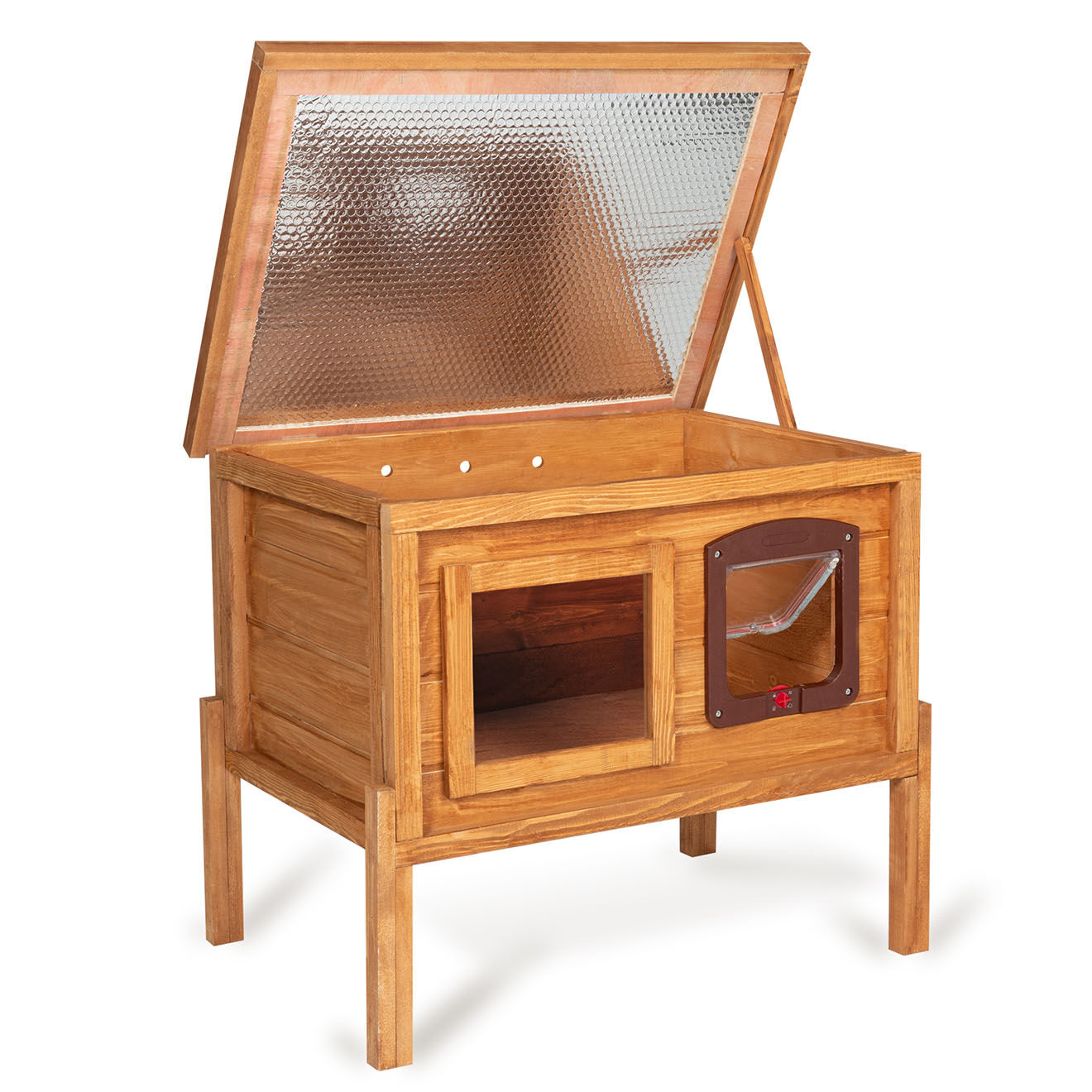 Pratik Garden Niche Autochauffante en Bois pour Chat naturel/vert