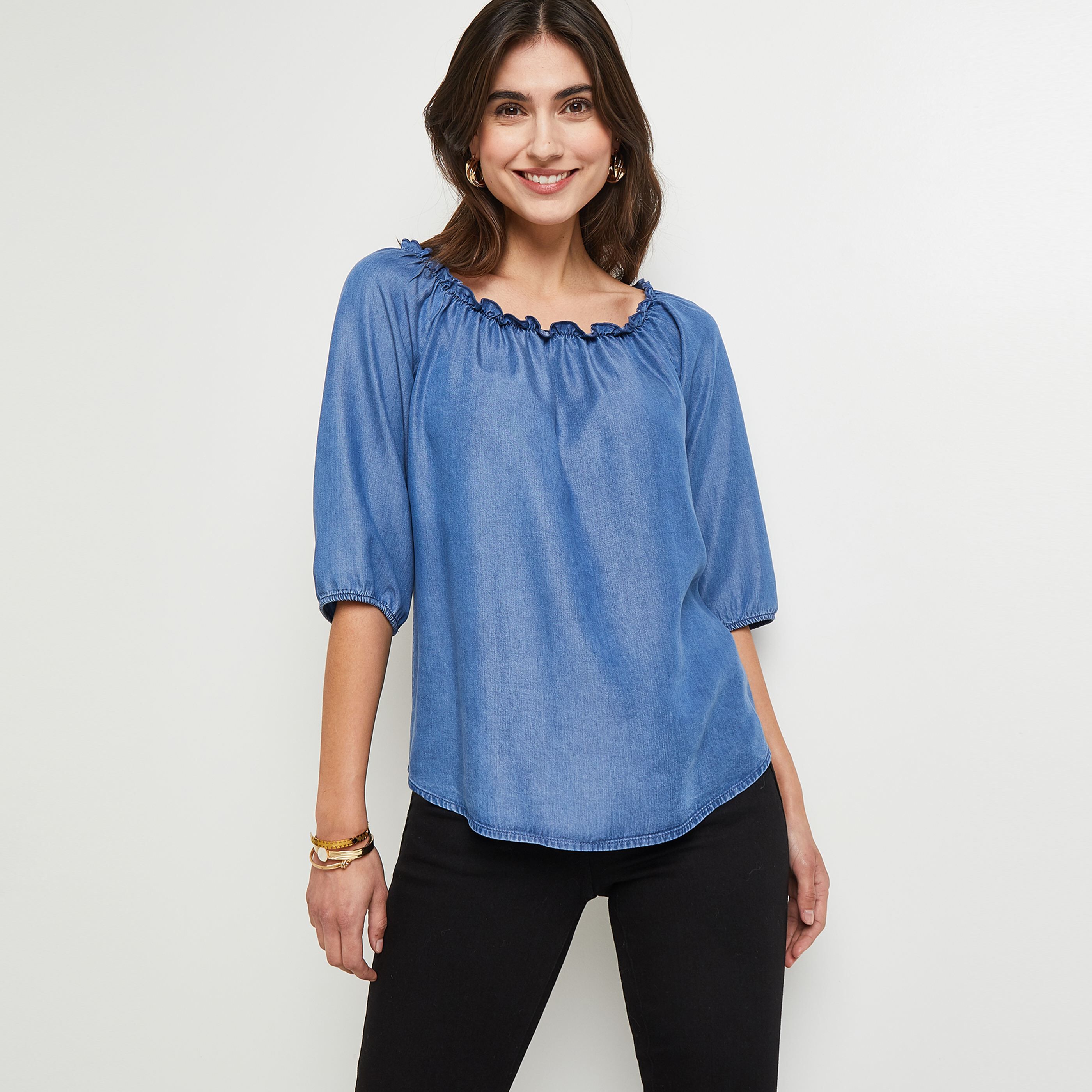 Blouse bardot femme - BLEU