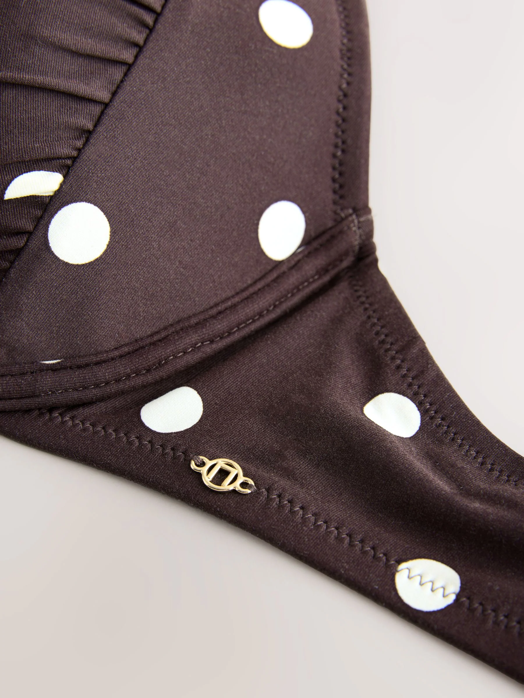 Chocolate Brown/Cream Spot - Bow Front Padded Wired Bikini Top