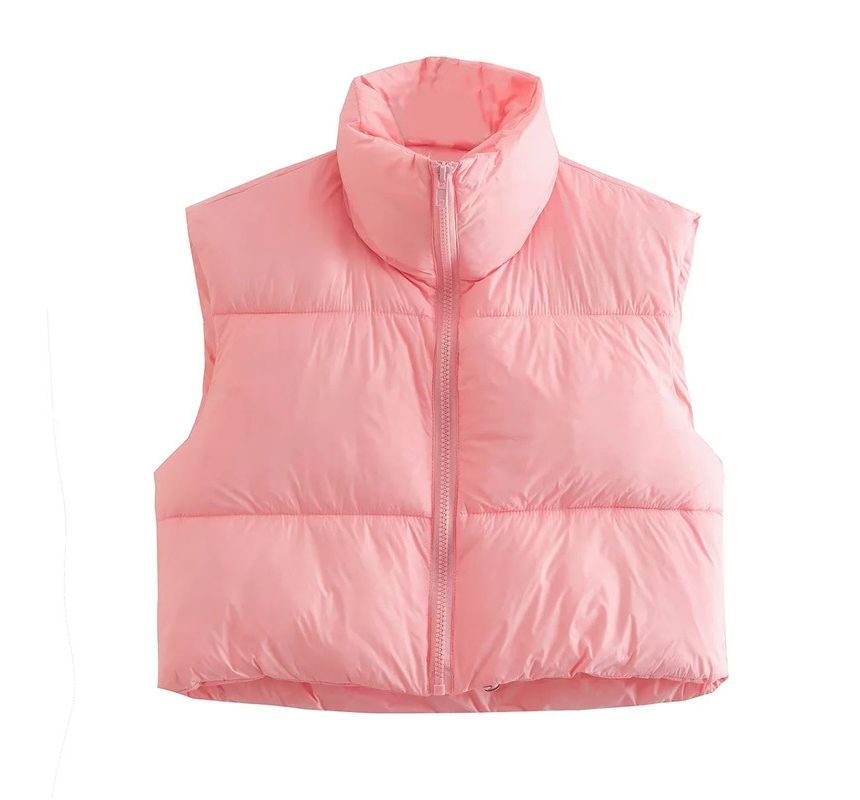 Firebird - Opstaande kraag effen cropped gewatteerd vest met rits