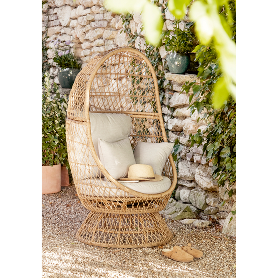 Fauteuil œuf rotatif AGAPE en acier et résine beige - 80x81x144 cm