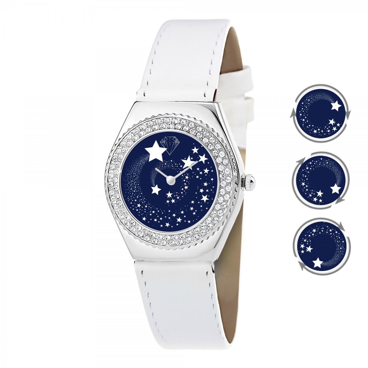 Montre Alysson étoiles à mouvement tournant SC Crystal ornée de 88 Cristaux scintillants et son Collier