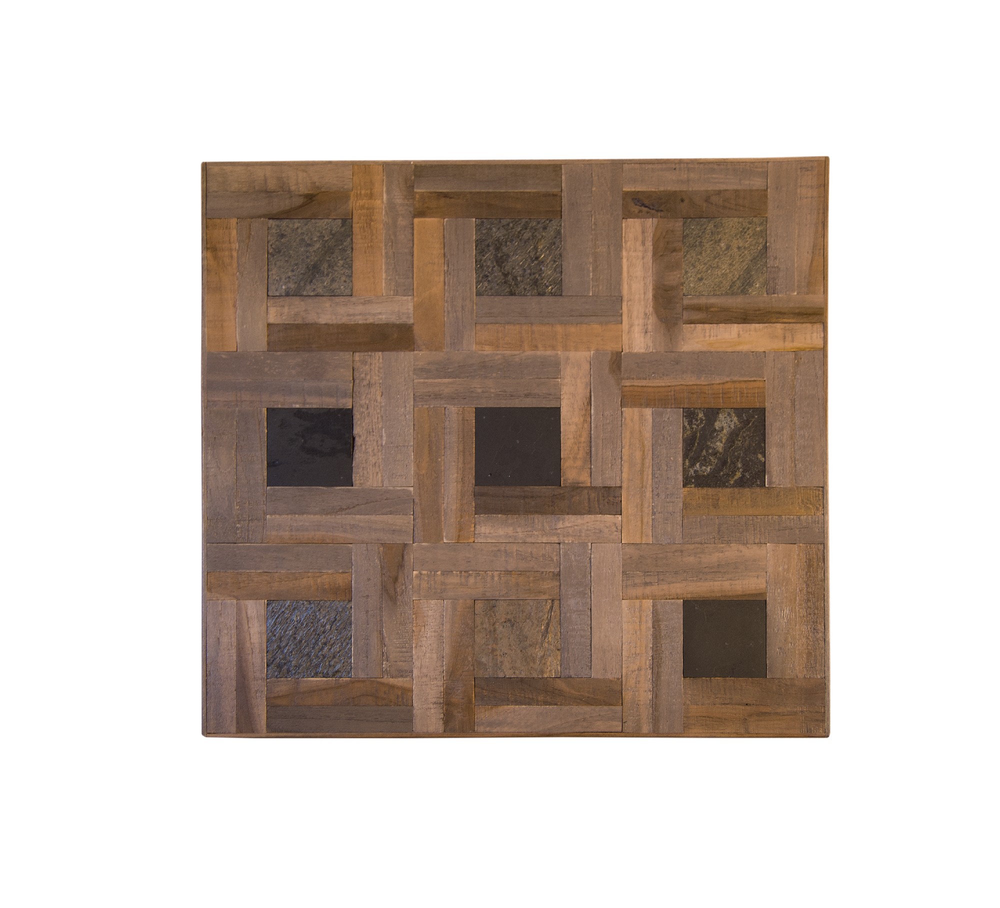 2er-Set Tisch 'Castone', aus recyceltem Teak, Naturstein und Eisen von fischer's lagerhaus
