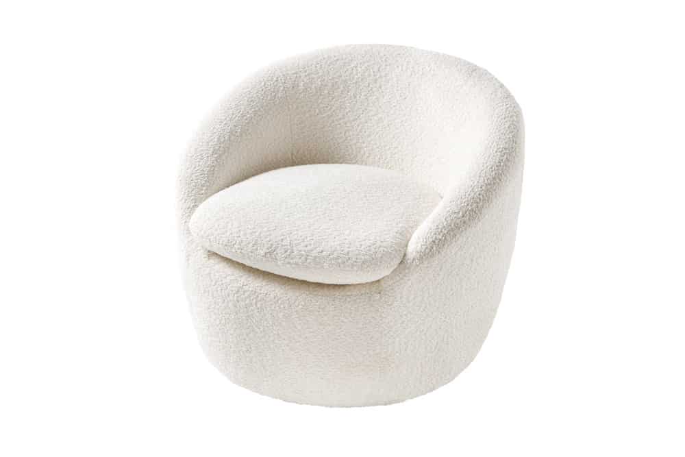 Drehbarer Design Sessel ALPINE weiß Bouclé 360° mit Armlehnen