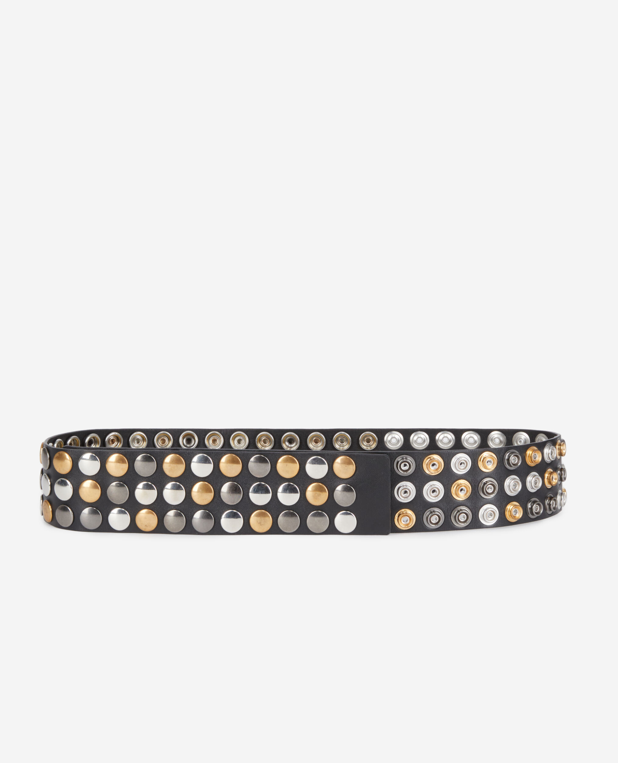 Ceinture large en cuir noir avec boutons pression
