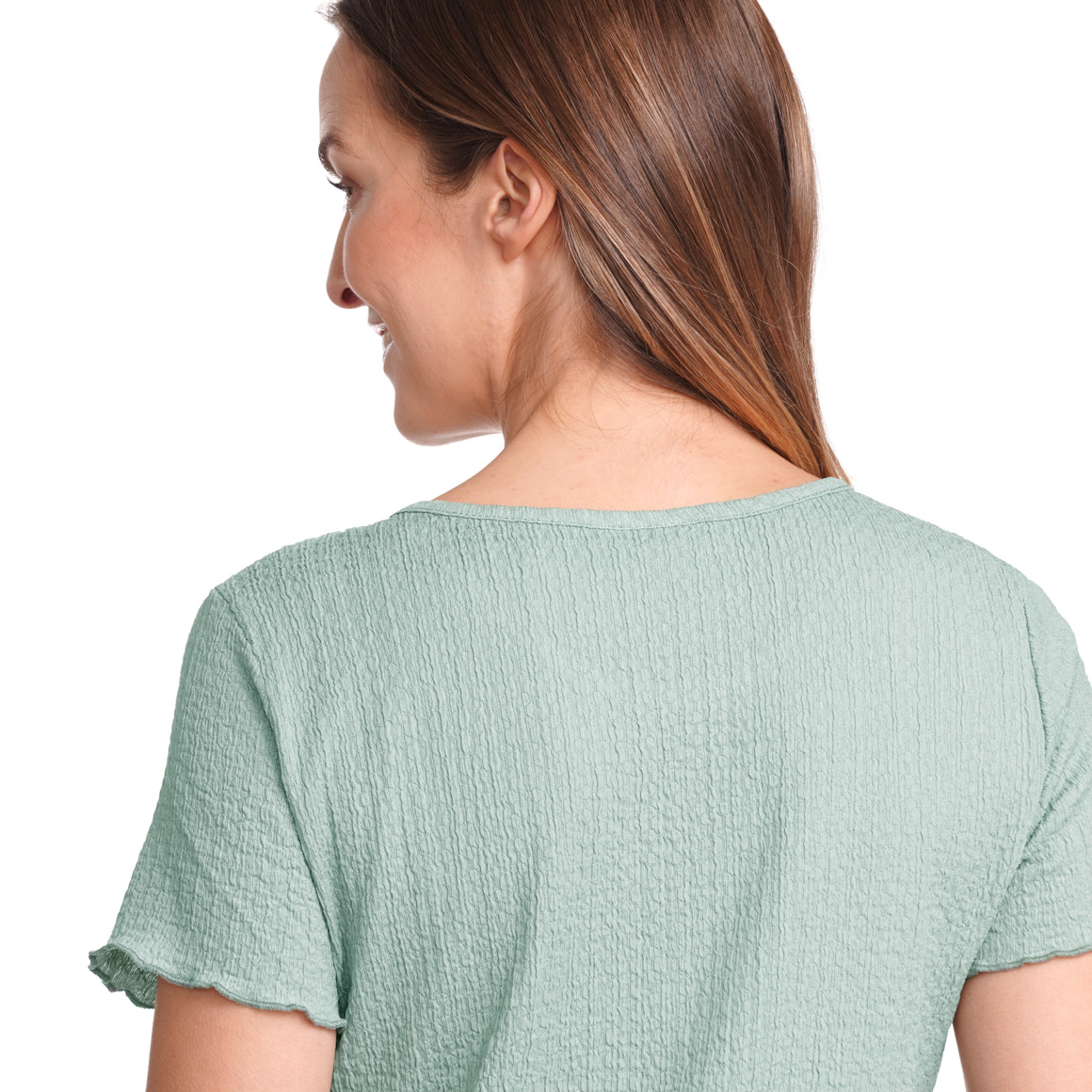 Gina Benotti Damen T-Shirt mit Wellenbündchen oliv