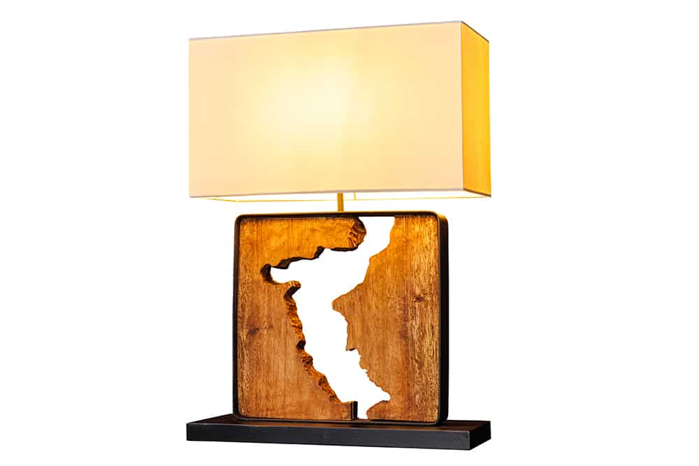Handgefertigte Tischlampe DESIGNED BY NATURE 60cm natur schwarz Regenbaumholz