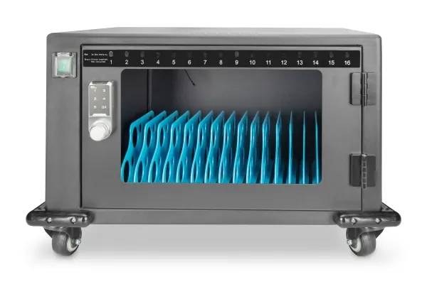 DIGITUS - Vogn med hjul (kun opladning) - for 16 netbooks/tablets - låsbar - sort, RAL 9005 - skærmstørrelse: op til 14