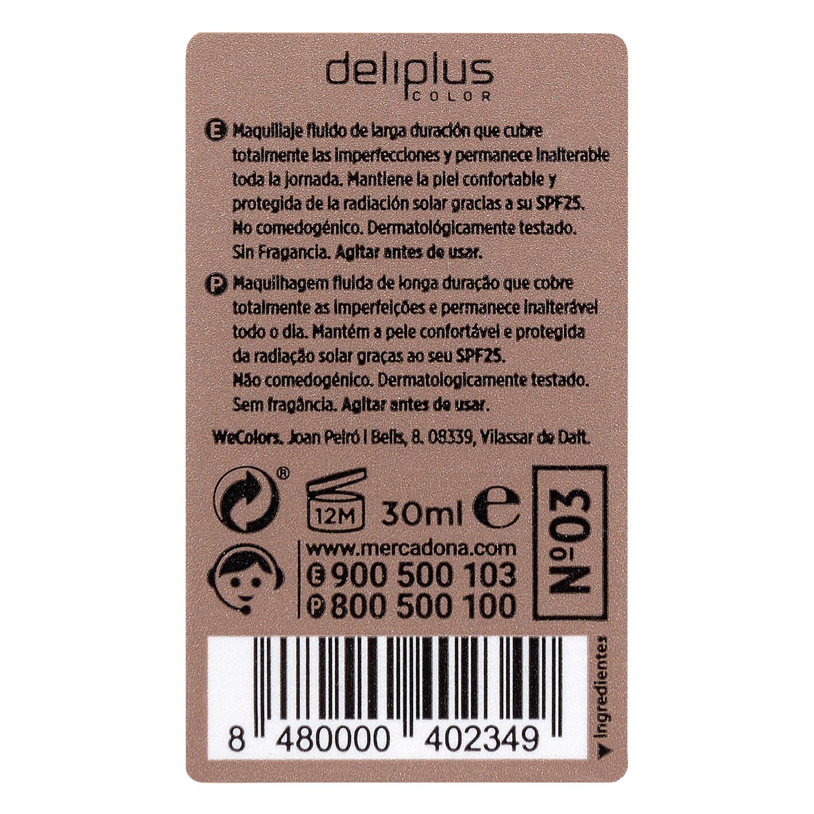 Fond de teint fluide Deliplus Cover & Fix 03 Beige moyen