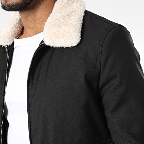 Veste Zippée Col Fourrure Noir