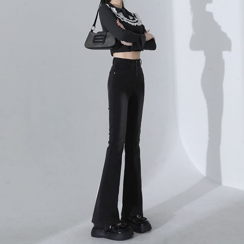 Wisjam - High Waist Washed Flared Jeans
