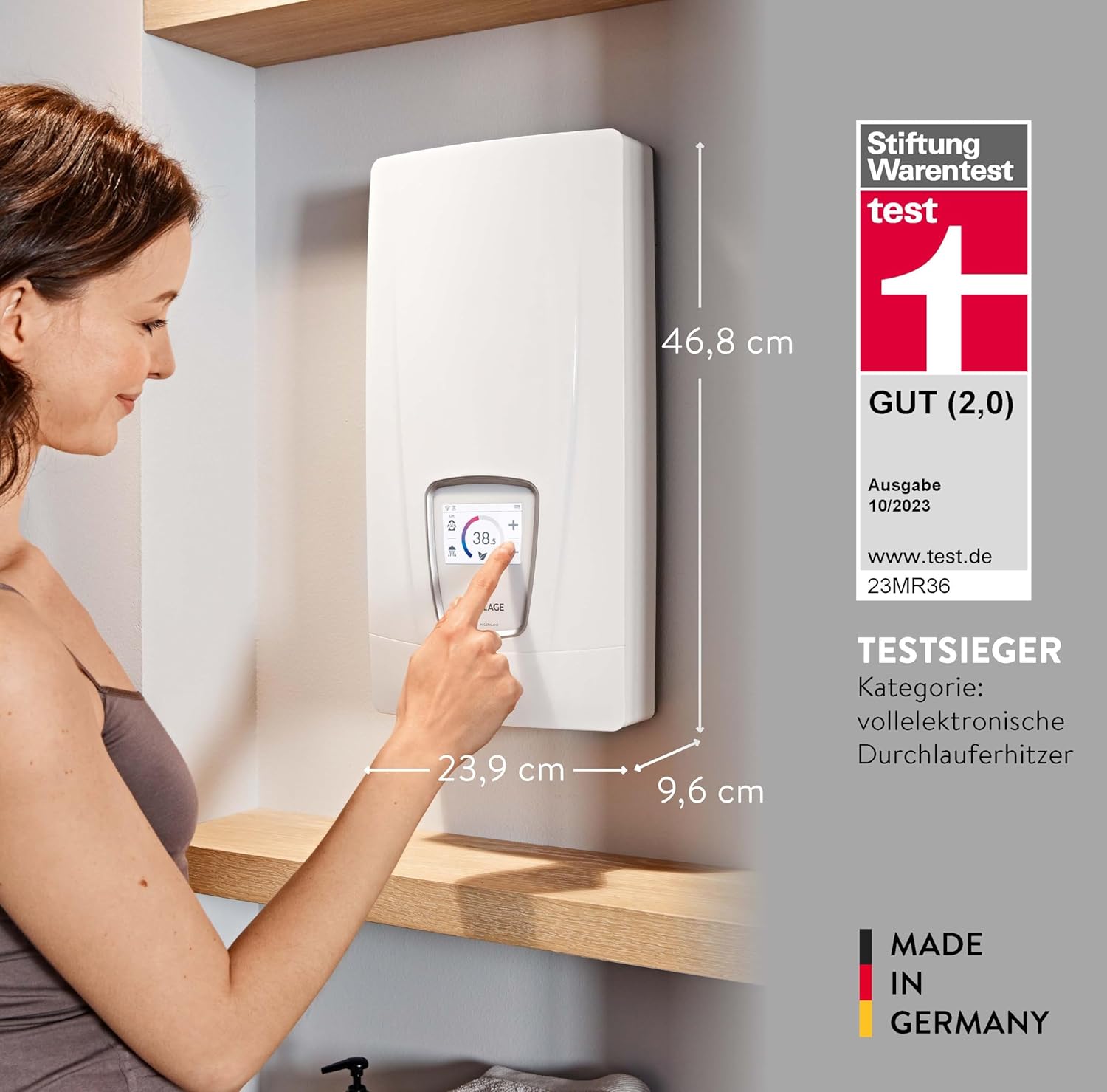 CLAGE DSX Touch vollelektronischer Hightech Durchlauferhitzer, 18-27kW, Touchdisplay, ECO-Mode, Fernbedienung+WLAN+Bluetooth, Automatikmodus, immer gradgenau 20-60°C, VDE-GS geprüft