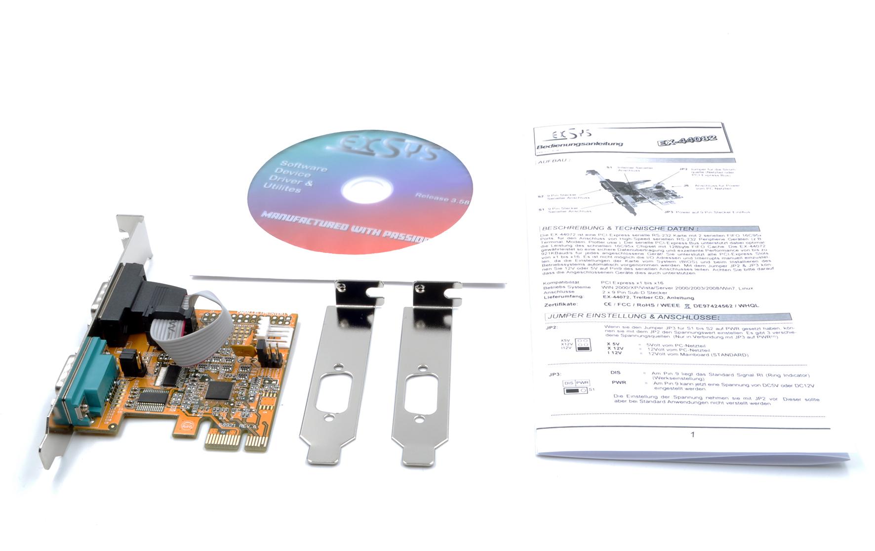 PCI-Express-Karte EX-44082PCIe Schnittstellenkarte mit zwei RS-232 Ausgängen