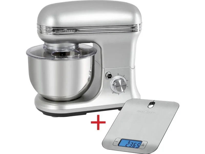ProfiCook PC-KM 1222 W - Mixer - 5 liter - 1.2 kW - rustfrit stål/sølv - med PC-KW 1221 køkkenvægt