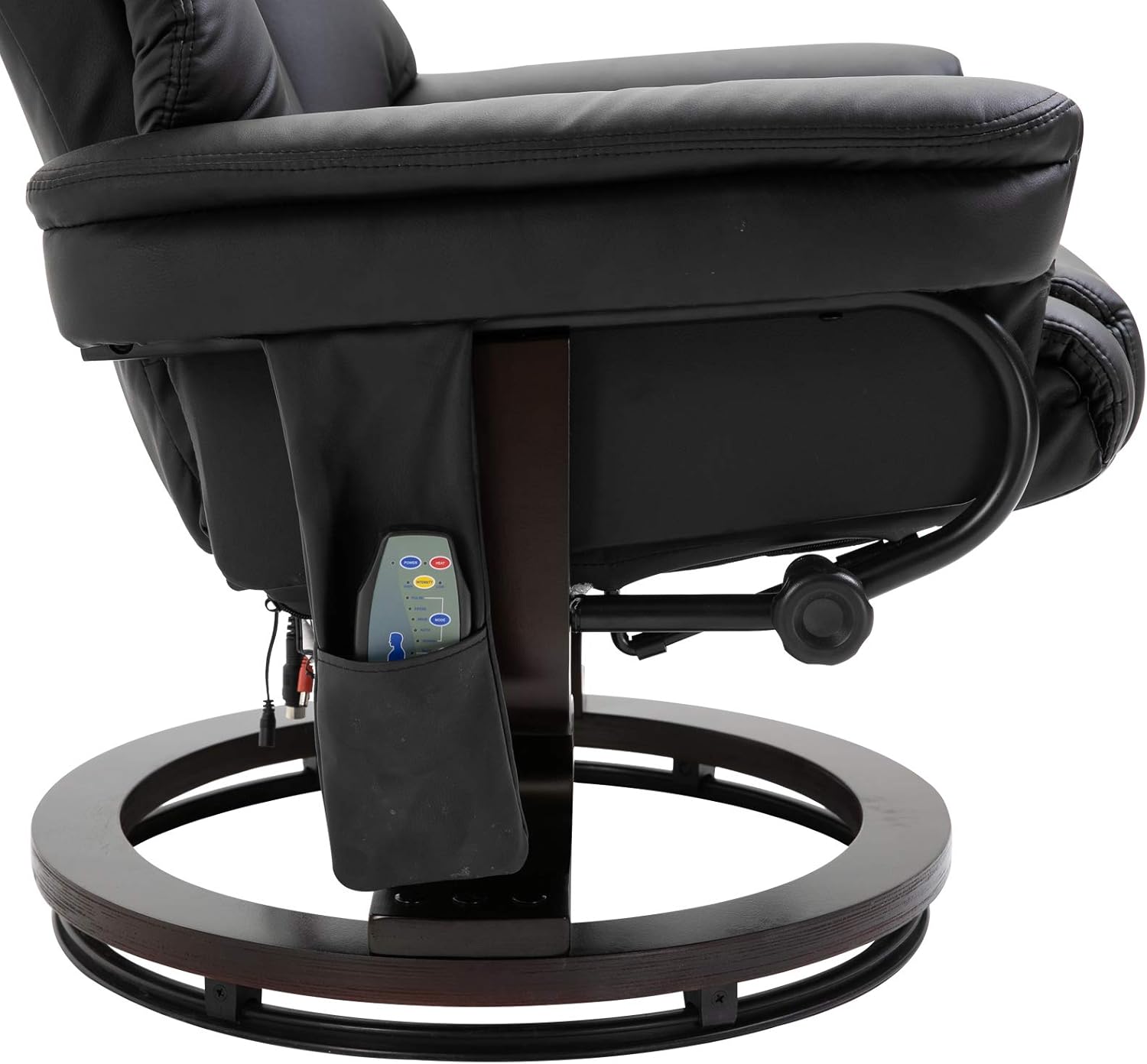 HOMCOM Relaxsessel mit Hocker, 360°drehbarer Fernsehsessel mit Massage, Liegefunktion, Massagesessel mit Seitentasche, Liegesessel, Kunstleder für Wohnzimmer Schwarz