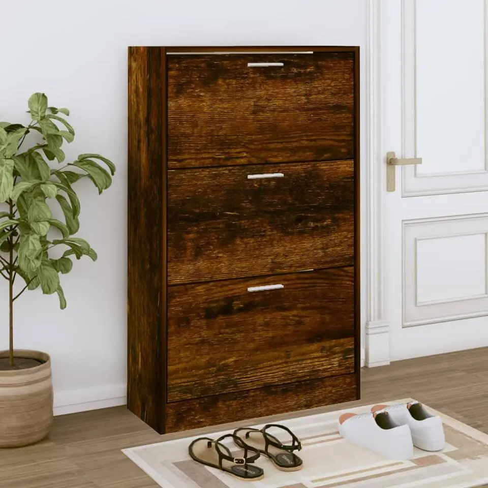 vidaXL - Schoenenkast 6 paar met 3 kleppen - Gerookt eiken - Hout - 63x24x103 cm
