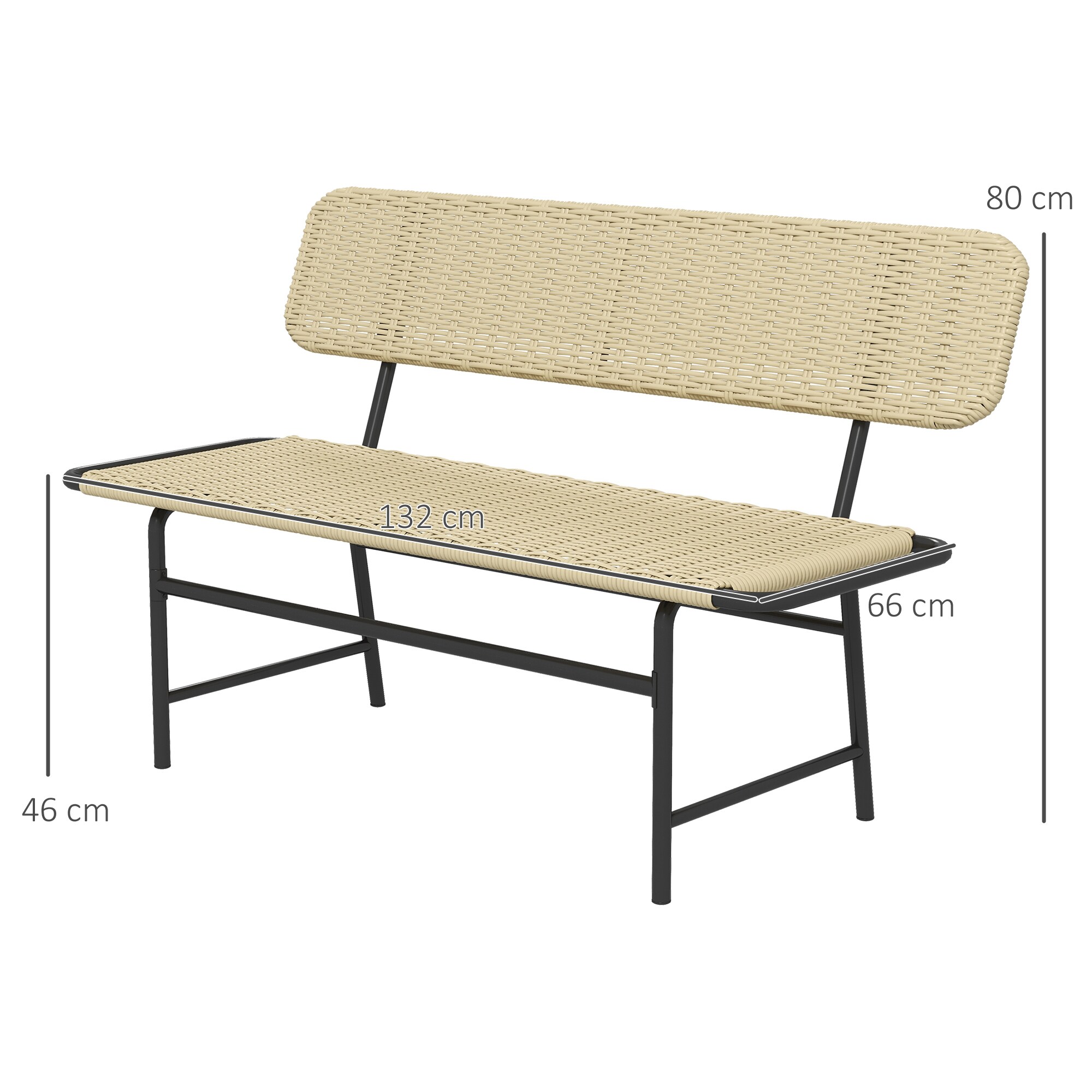Outsunny Gartenbank mit Rattanoptik braun 132L x 66B x 80H cm