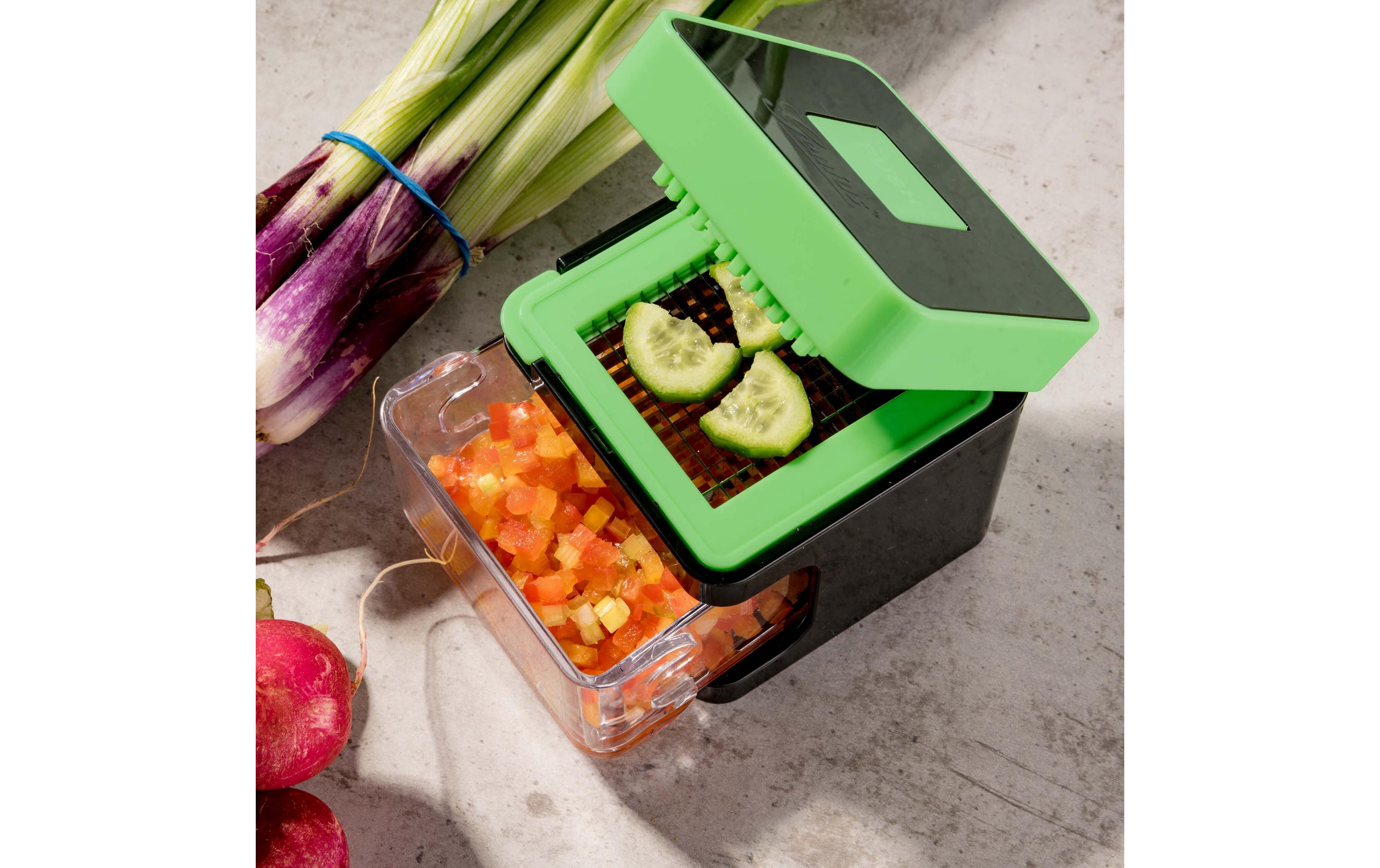 Gemüseschneider Nicer Dicer Spicy 4-teilig, GrünSchneiden, Würfeln und Reiben für perfekte Würze
