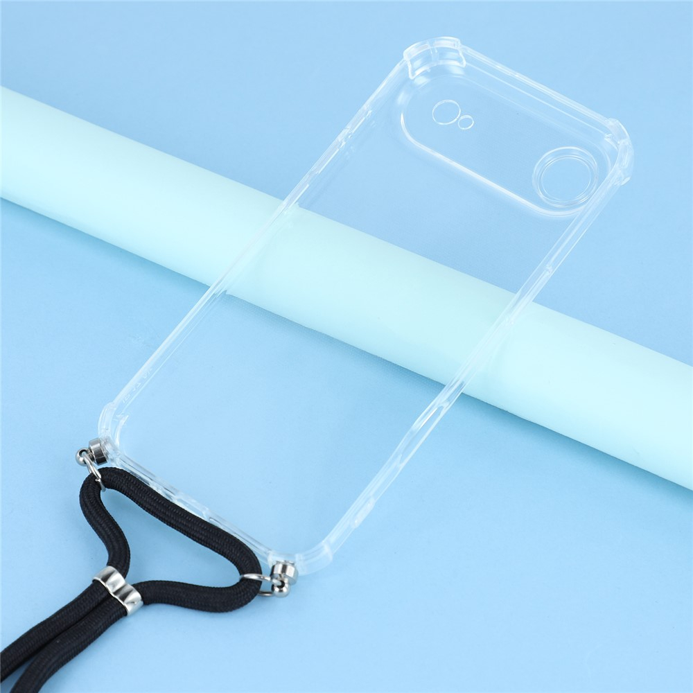 iPhone Air Necklace Gummi Hülle Air Cushion Fallschutz   Handykette (140cm) - Schwarz / Silber