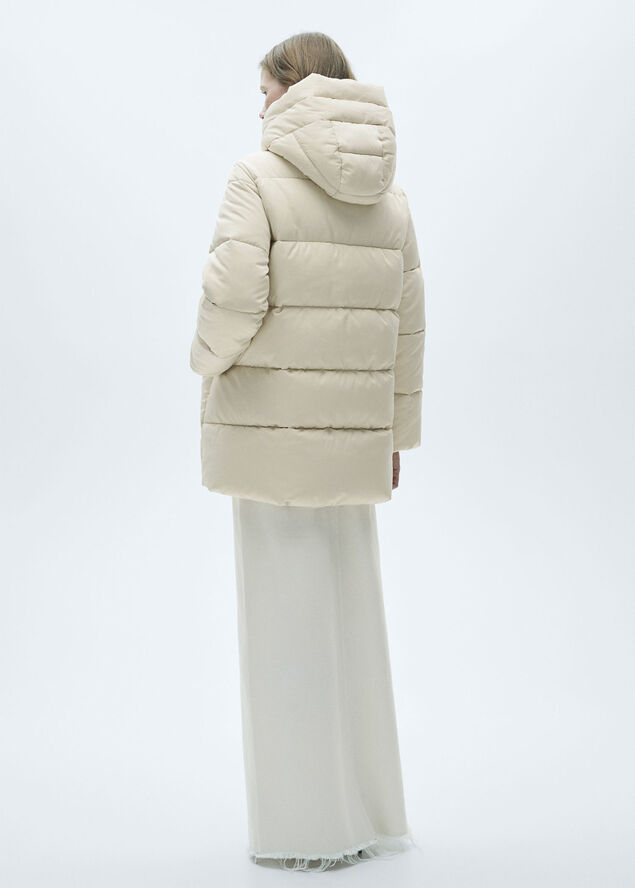 MANGO Hood quilted coat Light beige