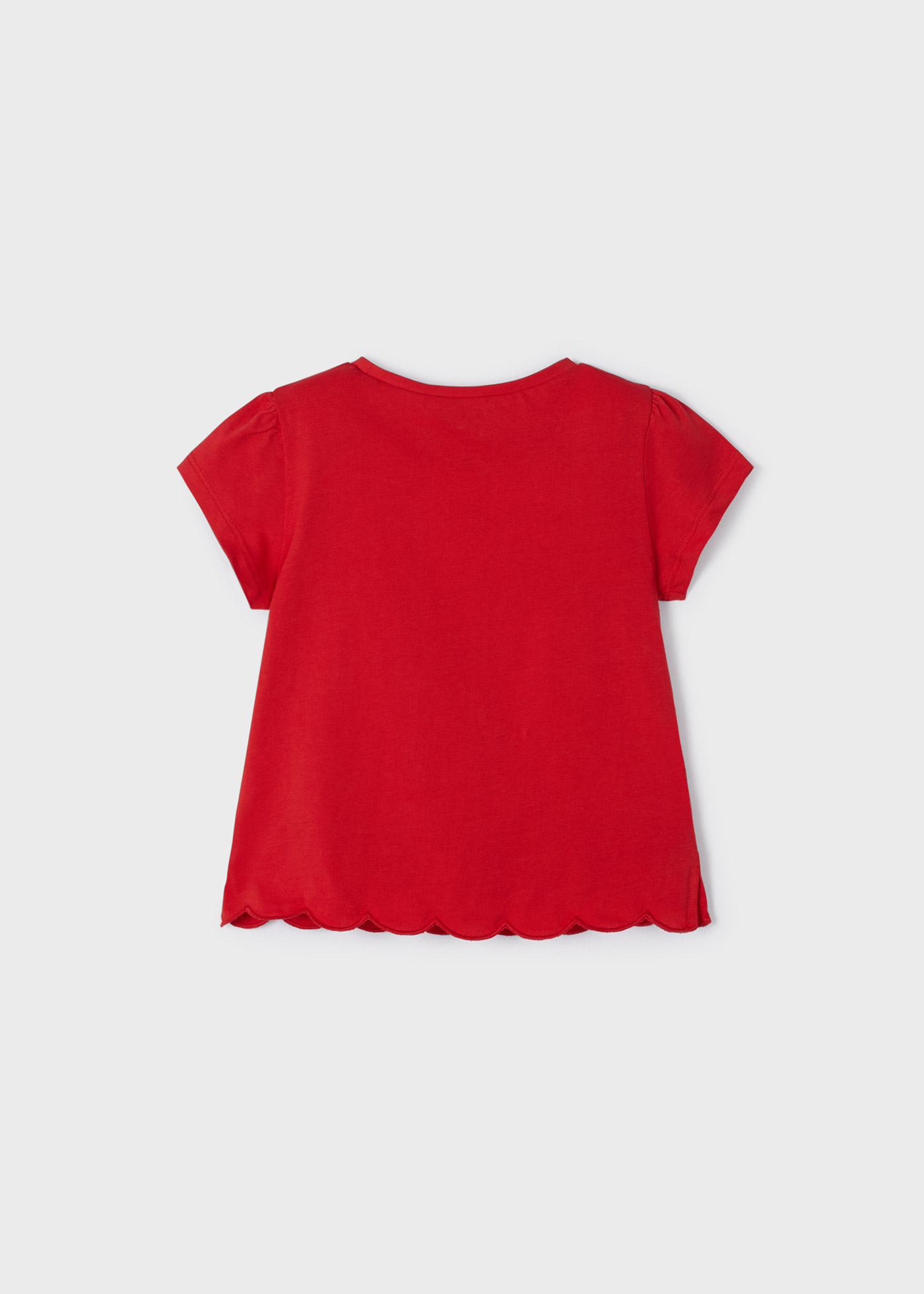 Camiseta feminina de algodão de manga curta com estampa bordada.