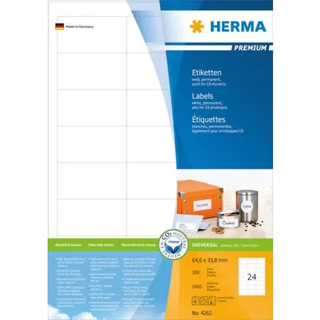 HERMA Etiketten Premium, weiß, 64,6 x 33,8mm, 2400 Stück