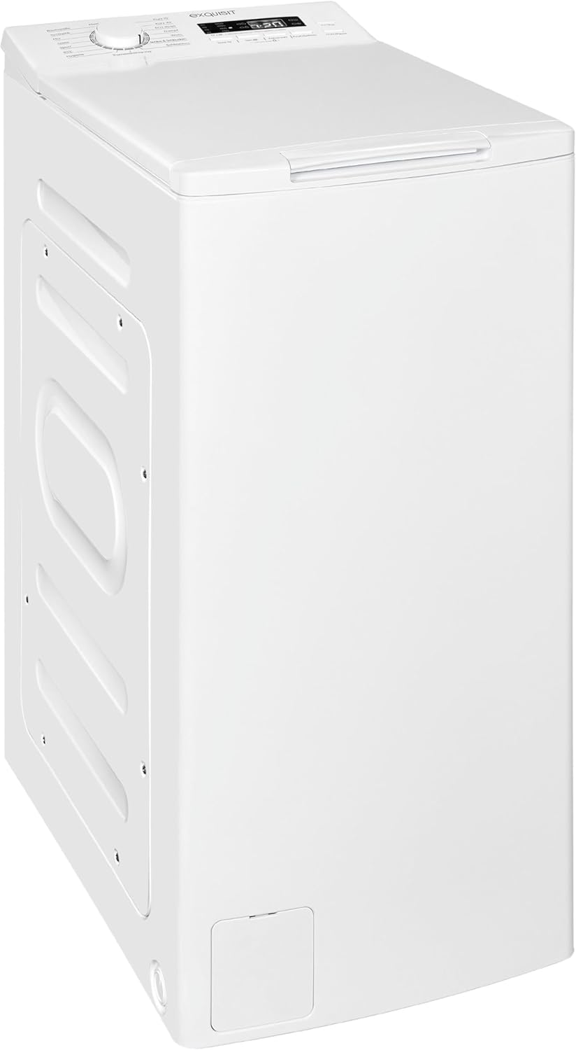 Exquisit Waschmaschine 7,5kg, Toplader, Waschmaschine schmal, Energieklasse A, 1200 U/Min, Startzeitvorwahl, Kurzprogramm, LTO1207-030A weiss