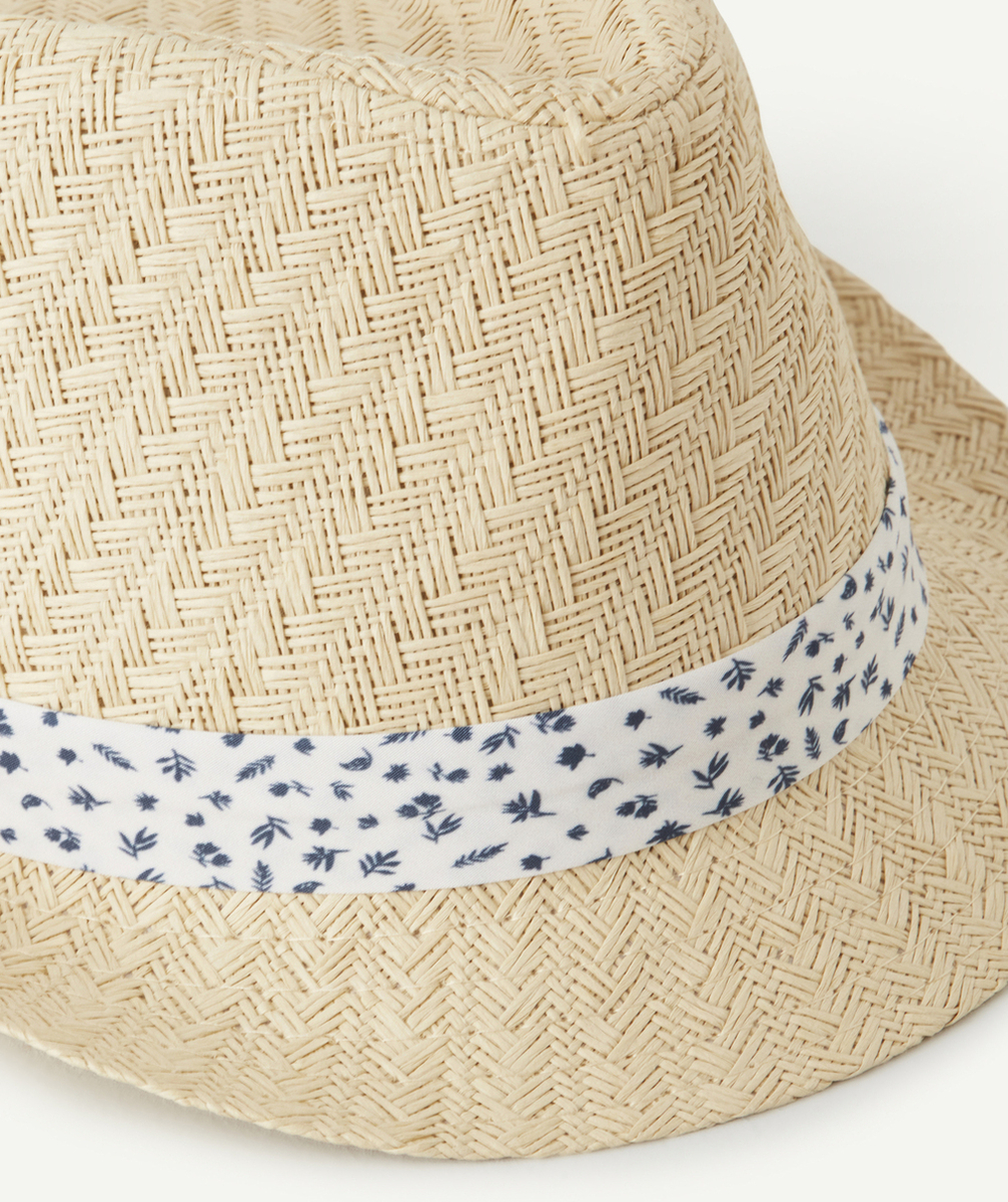 chapeau de paille garçon avec ruban imprimé feuilles