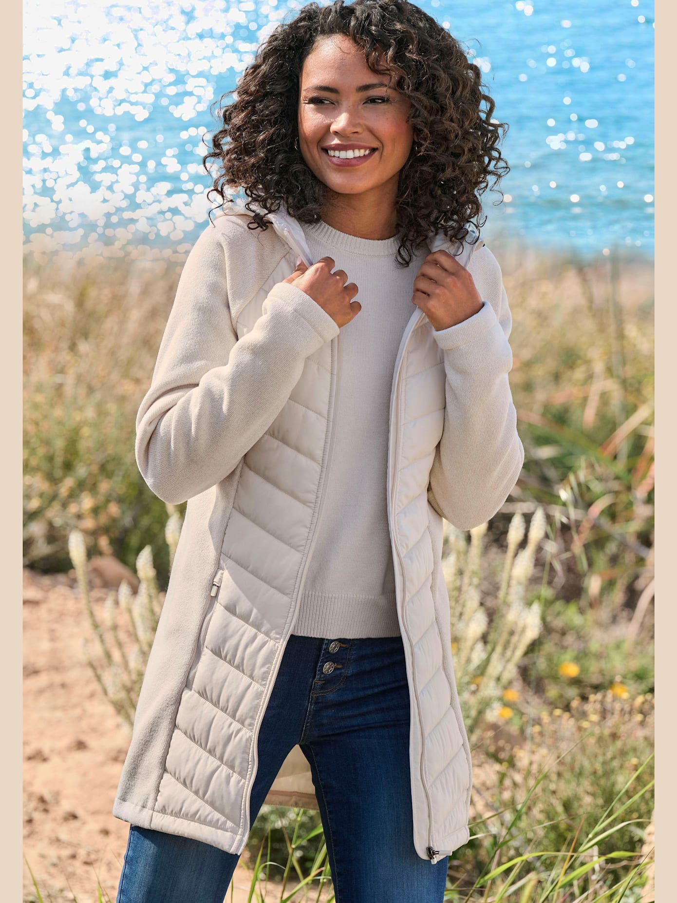 Doudoune manteau matelassé avec tricot polaire doux aux manches