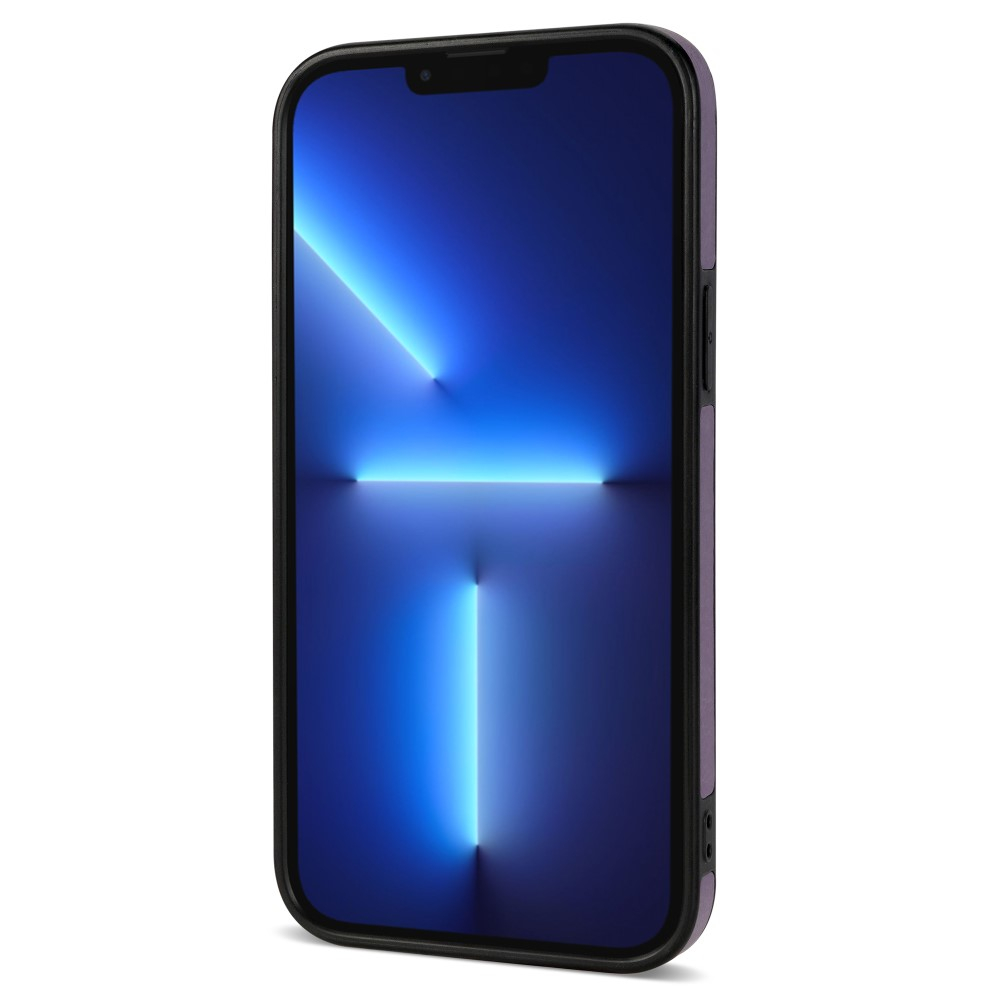 iPhone 15 Pro Max Hybrid Leder Hardcase Hülle mit Kartenfächer mit Aufsteller (RFID Schutz) - Lila
