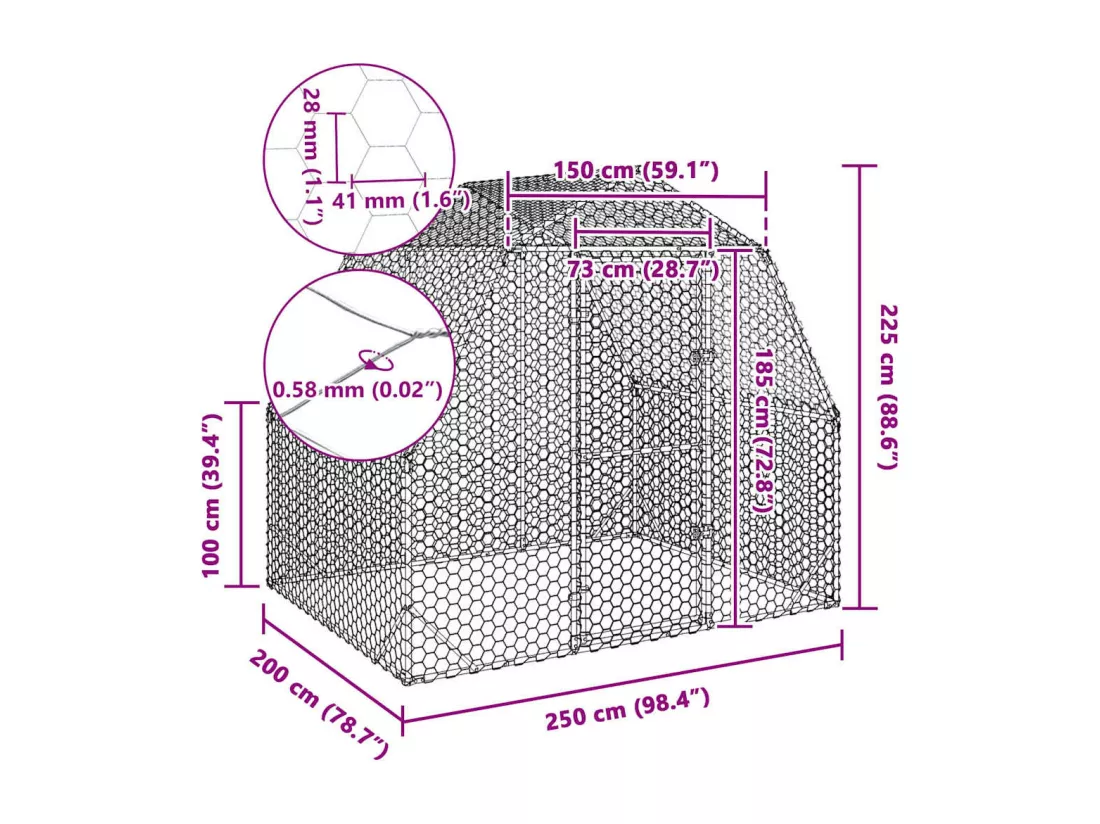 Poulailler 2,5x2x2,25 m acier galvanisé