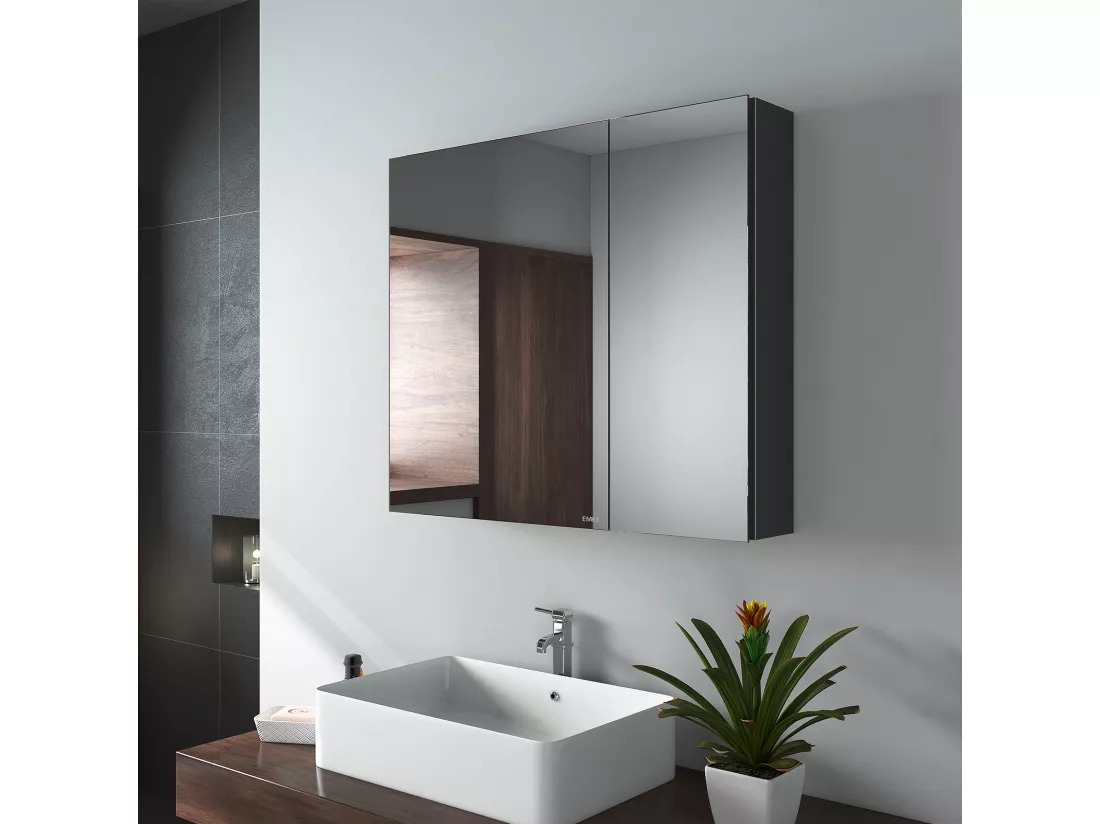 EMKE Armoires de toilette 75x65cm Noir Armoire Salle de Bain en Miroir Double Face