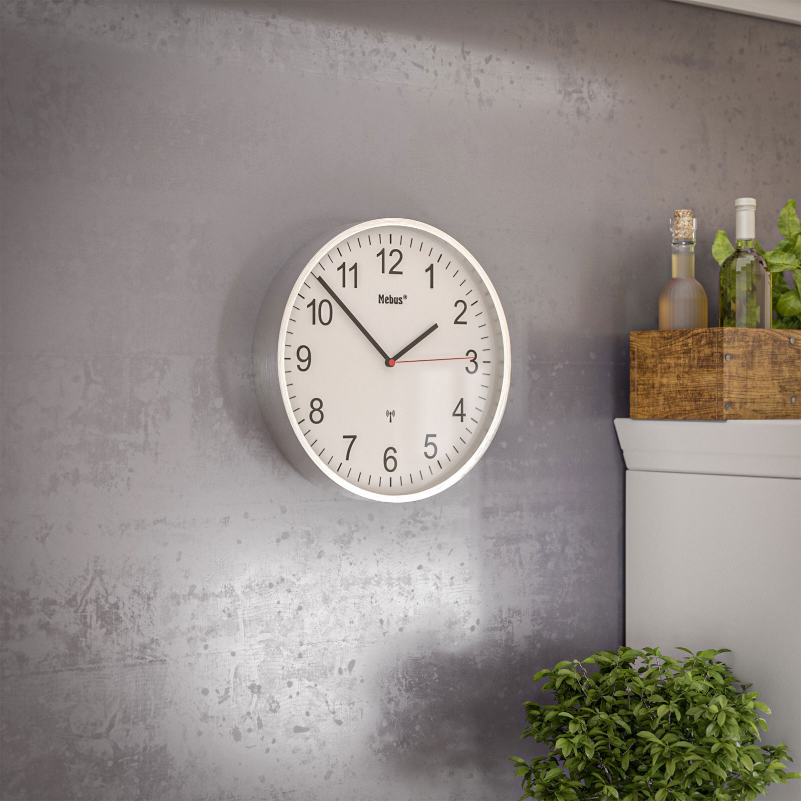 Funk-Wanduhr Silber/Weiß