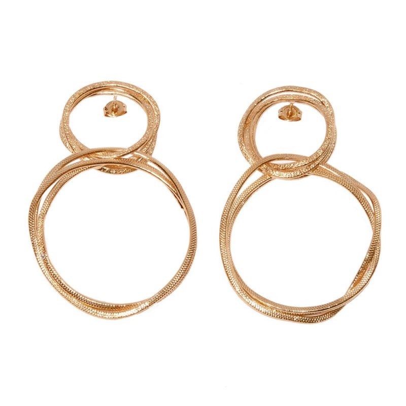 Boucles d'oreilles en plaqué or rose faites main avec cercles texturés métalliques - Bijou de créateur