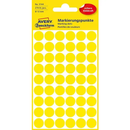 Avery Zweckform 3144 Markierungspunkte Ø 12 mm, 5 Bogen/270 Etiketten, gelb