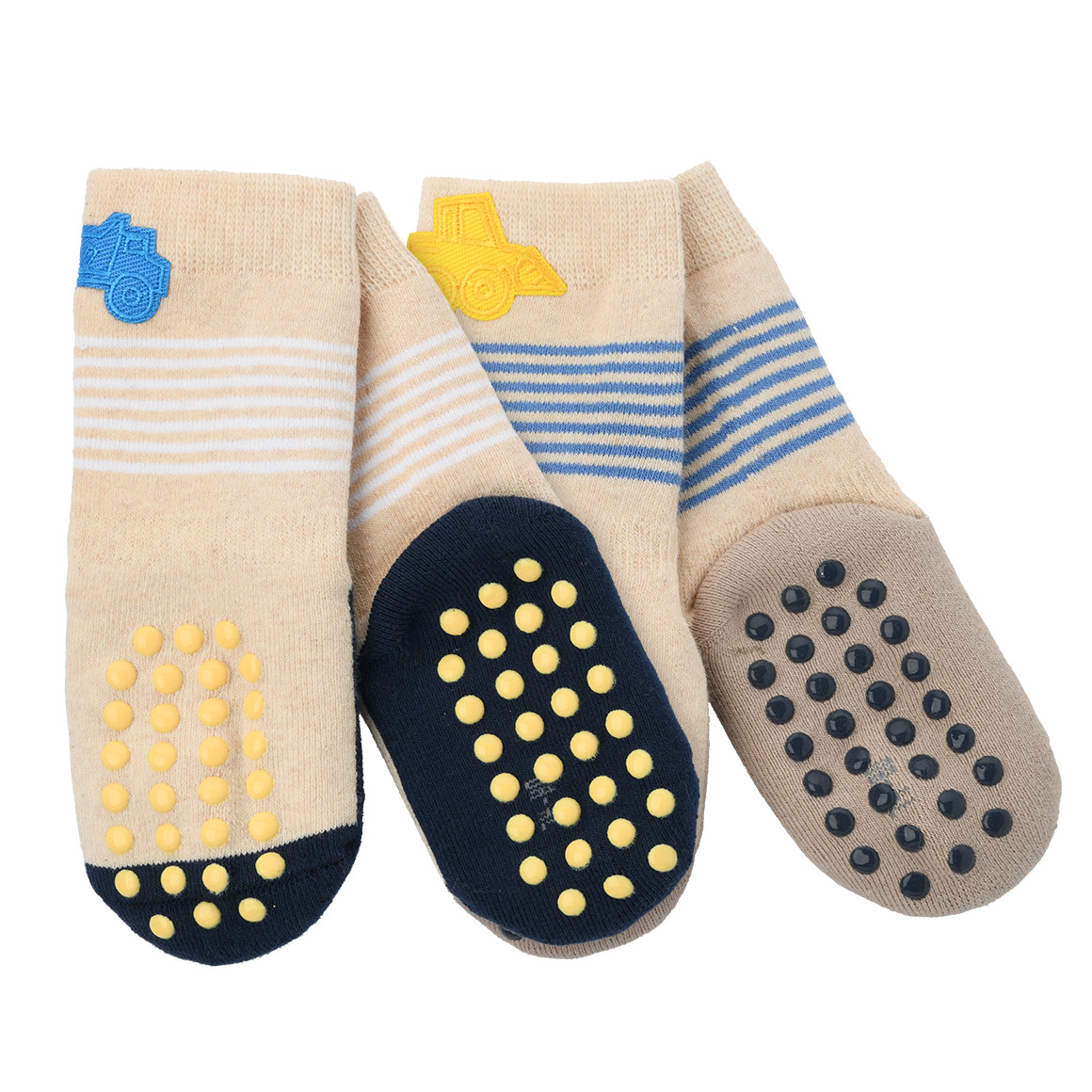 Topomini 2 Paar Baby Krabbelsocken mit Applikation hellbeige