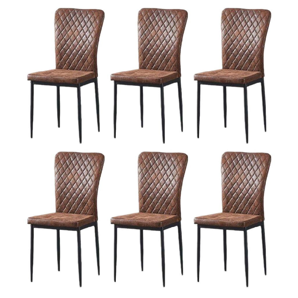 Lot de 6 chaises de salle à manger en similicuir marron vieilli – Pieds en métal noir – Style industriel vintage