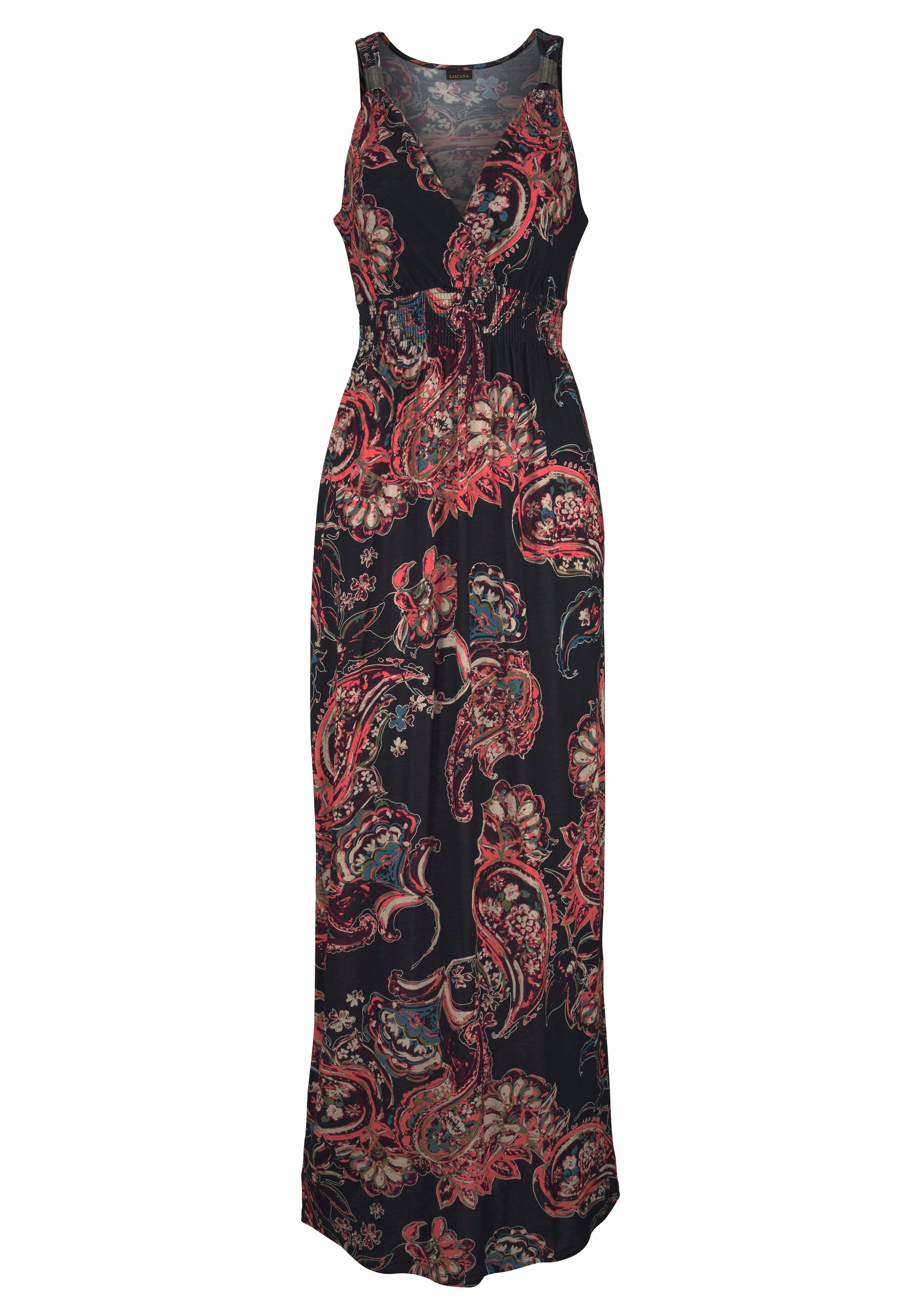 LASCANA Maxikleid mit Paisleydruck und verstellbarem Ausschnitt, Sommerkleid