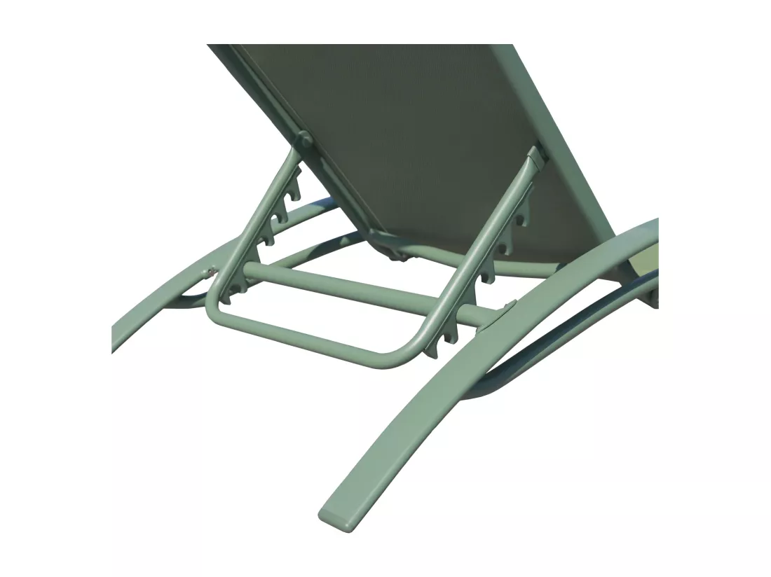 Lot de 2 transats GALAPAGOS en textilène vert sauge - aluminium vert sauge - HAPPY GARDEN