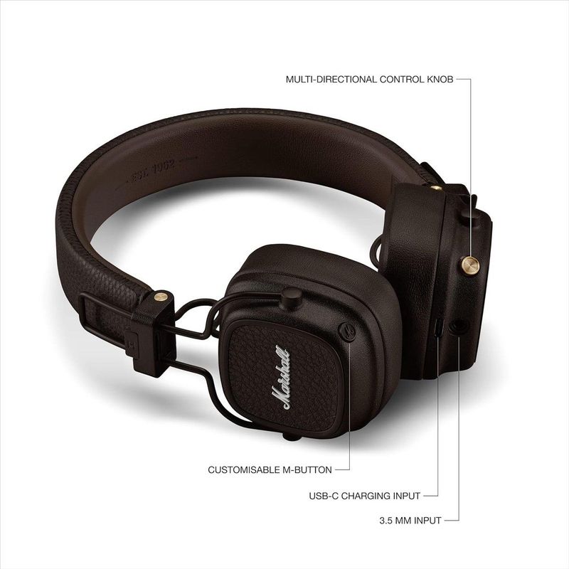 Marshall - Major V - Hoofdtelefoon - Bruin - Draadloos - 100+ uur speeltijd