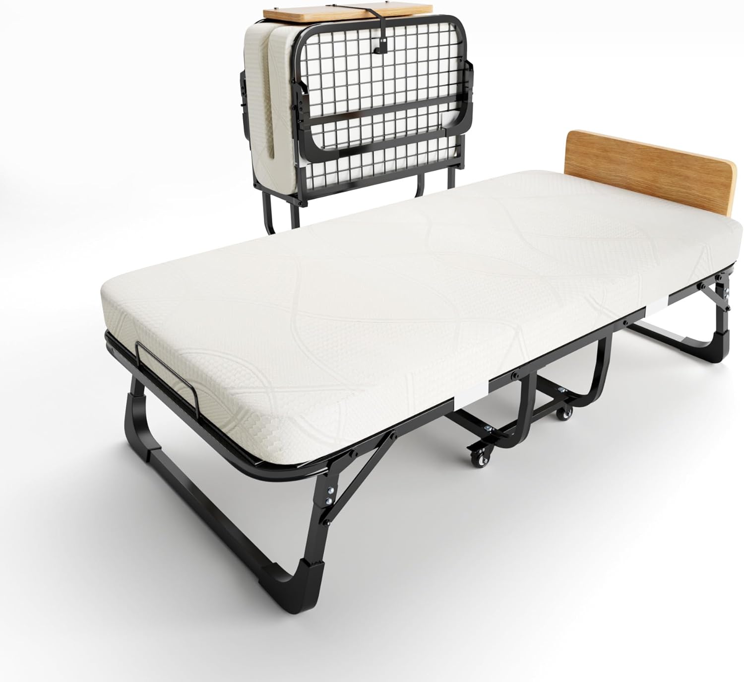 Klappbett, Metall-Klappbett mit Matratze, (inkl. 10 cm Dicker Memory-Foam-Matratze), klappbares Gästebett, Erwachsene 90 x 190 cm, Metall-Klapprahmen, 250 kg Belastbarkeit
