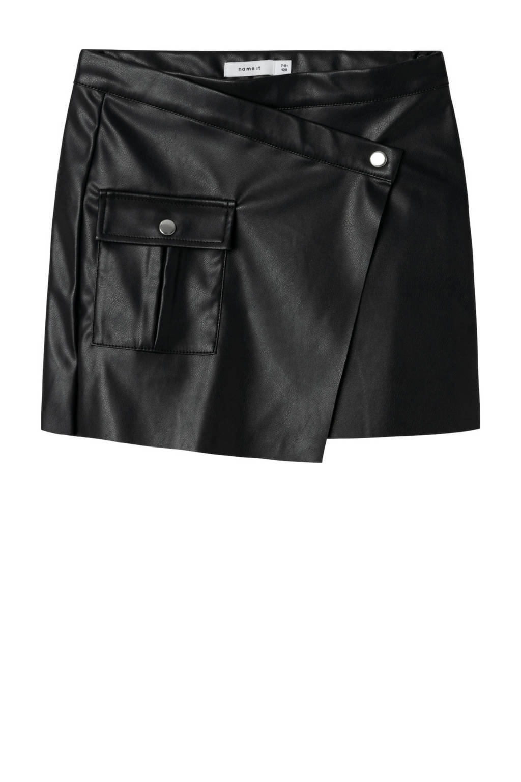 NAME IT imitatieleer imitatieleren rok zwart