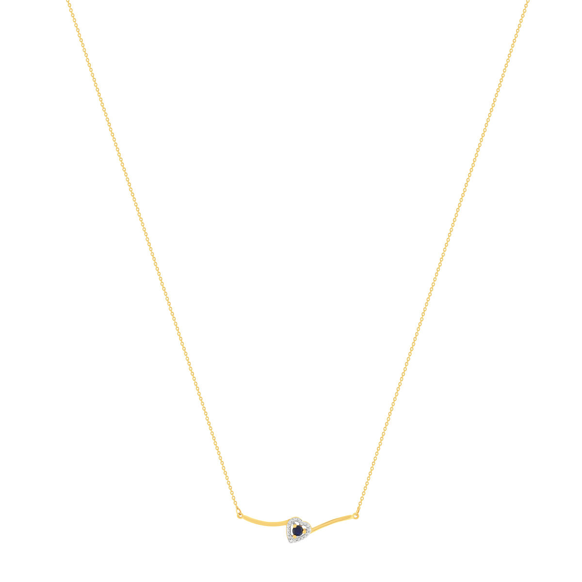 Collier or 375 jaune coeur saphirs et diamants 45cm