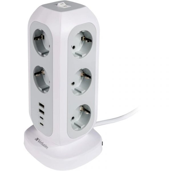 Verbatim UE EUPT-01 Torre de Alimentação Multi-Conector com 11x Tomadas AC, 2x USB-C e 2x USB-A