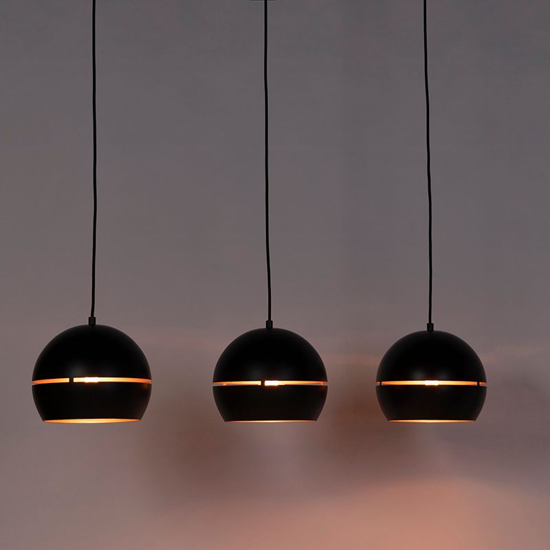 Design hanglamp zwart met gouden binnenkant 3-lichts - Buell