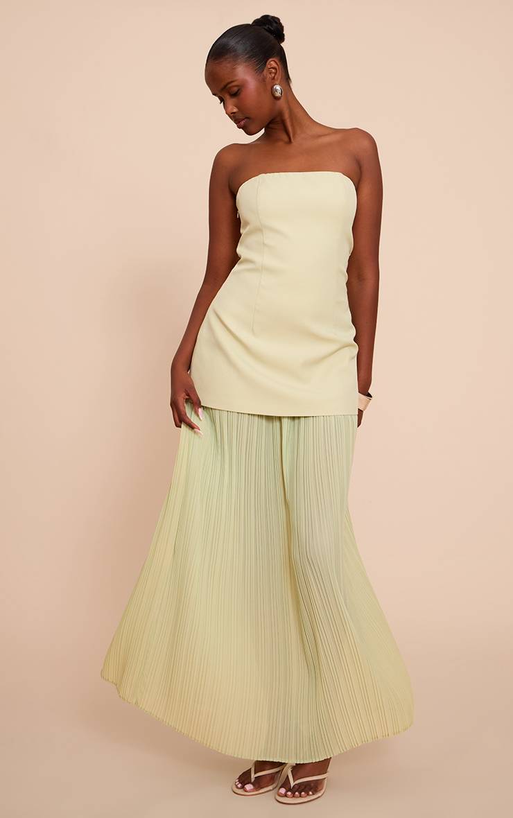 Vert Sauge Robe Maxi Bandeau À Jupe Plissée En Mousseline Avec Panneaux