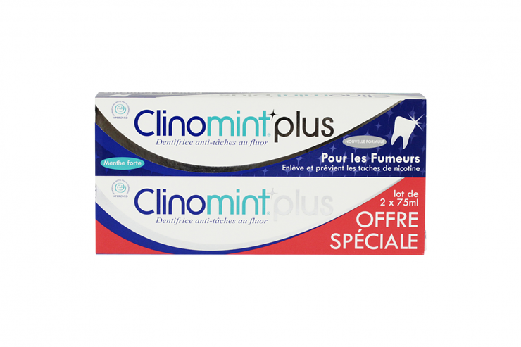 Clinomint+ dentifrice anti-tâche menthe fumeurs 2x75ml