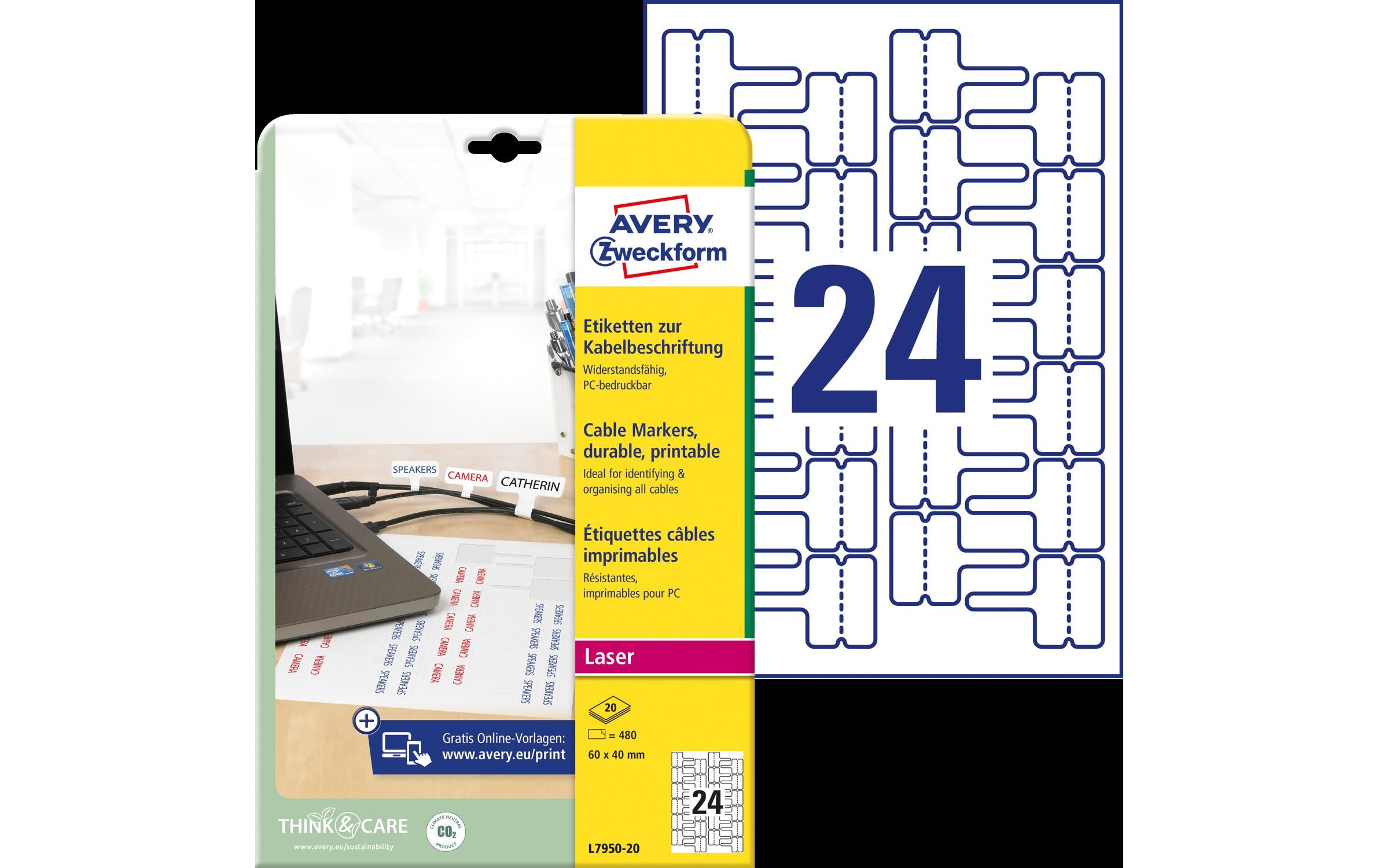 Typenschild-Etiketten L7950-20 60 x 40 mm KabelbeschriftungEtiketten für Kabelbeschriftung